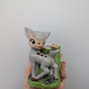 Vintage Adorable Gray and Green Deer Figurine Small Planter Mcm